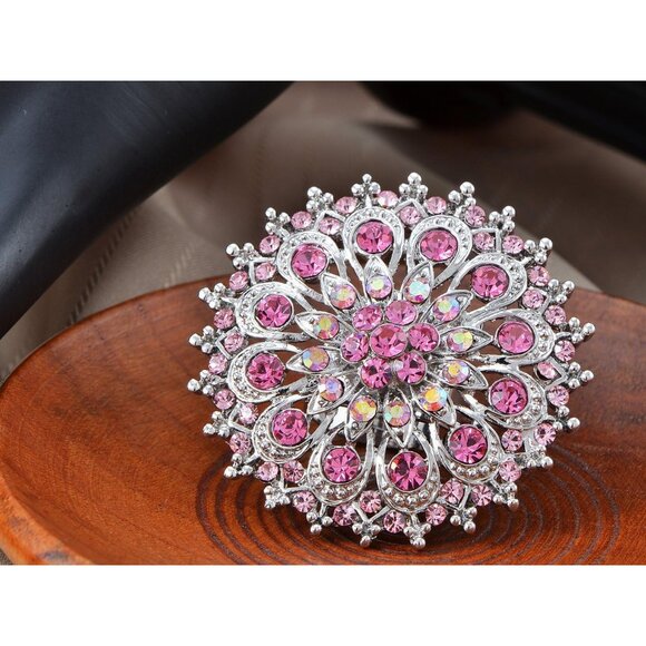 Adustable Silver Blue Purple Iridescent Crystal Rhinestones Snowflake Flower Flo - Picture 2 of 6